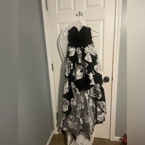 Half low half long black rose dress